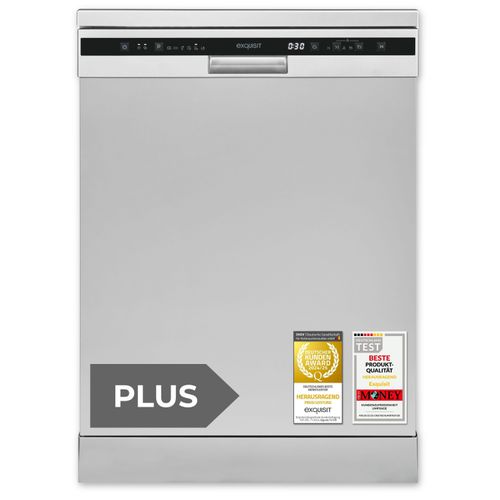 Exquisit PLUS Geschirrspüler 60 cm, 12 Maßgedecke, Unterbaufähig, Automatischer Türöffner, Startzeitvorwahl, 11 Liter, GSP6312-030D silber