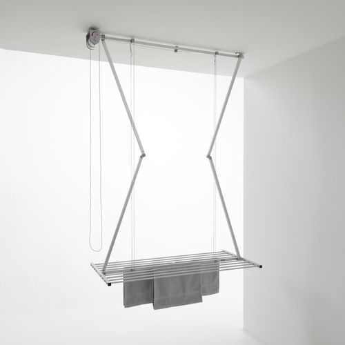 Decke Wäscheständer, vertikaler Wäscheständer für Decke, höhenverstellbar und verschließbar Wäscheleine für drinnen und draußen in Aluminium und Stahl, Foxydry Mini 120