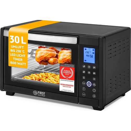 TZS First Austria - Minibackofen Digital 30L 1600W - Mini Backofen stufenlose Temperaturregelung bis 230°C - Miniofen 60 Min-Timer, 3 Einschubhöhen, Backblech & Grillrost - Für kleine Küchen & Camping