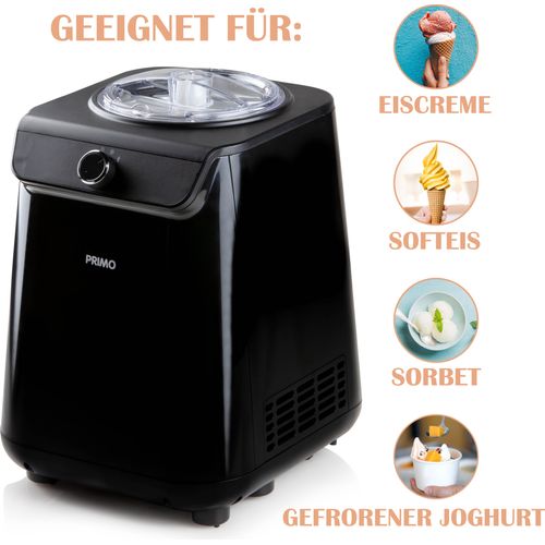 PRIMO PR404IM Eismaschine - Eismacher - Selbstgefrierend - Mit Kompressor - 1,2 L - Schwarz