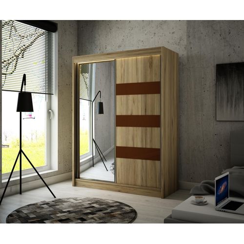 Schwebetürenschrank Kleiderschrank Eiche Lacobel 150 cm Schokolade