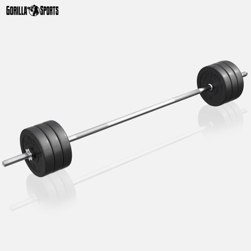 GORILLA SPORTS® Kraftstation mit Langhantel - 170 cm Hantelstange, 40 kg Hantelset, Beincurler, Butterfly, Dip-station, Curlpult, Weiß