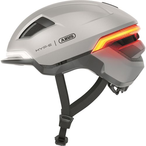 ABUS Fahrradhelm HYP-E - Helm mit Frontlicht, Rücklicht und Blinklicht - geeignet auch fürs Fahrradfahren auf E-Bike und S-Pedelec - für Jugendliche und Erwachsene - Größe S, Silber