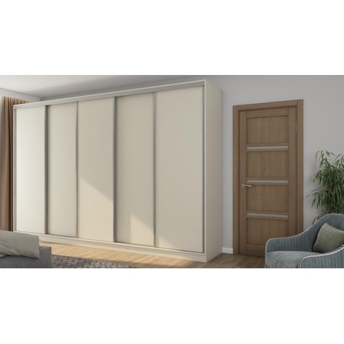 Schwebetürenschrank 5D/380 Kaschmirbeige mit Premium Beschlägen - 380x244x66 cm