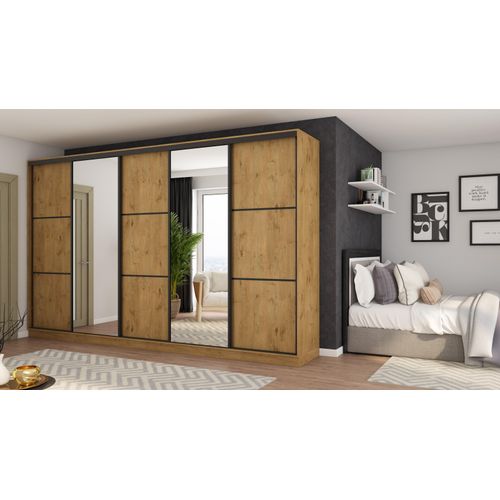 Schiebetürenschrank 5D/400 in Eiche Lancelot mit 2 Spiegeln und schwarzen Beschlägen