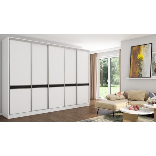 Schwebetürenschrank 5D/340 in Weiß, 340x244x66 cm, Premium Beschläge
