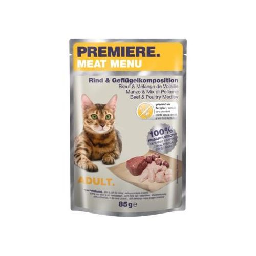 PREMIERE Meat Menu Nassfutter Katze Adult Rind und Geflügelkomposition 24x85 g