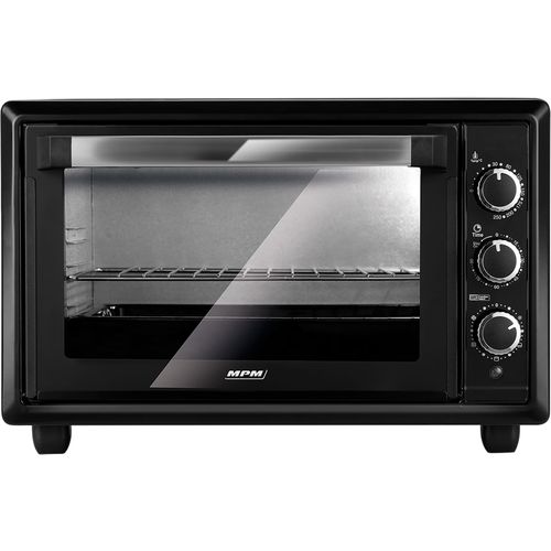 MPM MPE-28/T Elektrischer Minibackofen 28 L Umluft-Funktion, Doppelte Glastür, 6 Heizmodi Schwarz