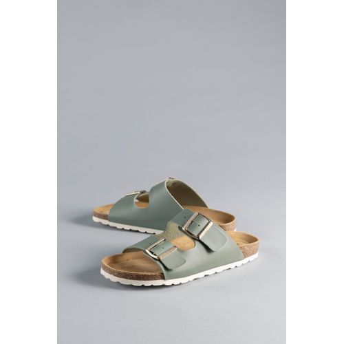 Pantolette ANISTON SHOES, Damen, Gr. 40, grün (oliv), Lederimitat, Klassisch, Schuhe, Sommerschuh, Hausschuh, Strandschuh, Fußbett - NEUE KOLLEKTION