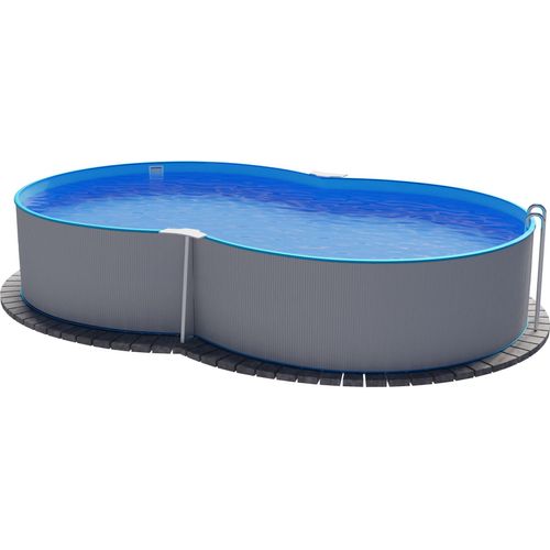 Stahlwandpool achtform 540x350x120 cm, Stahl 0,4 mm weiß, Folie 0,4 mm blau, Einhängebiese