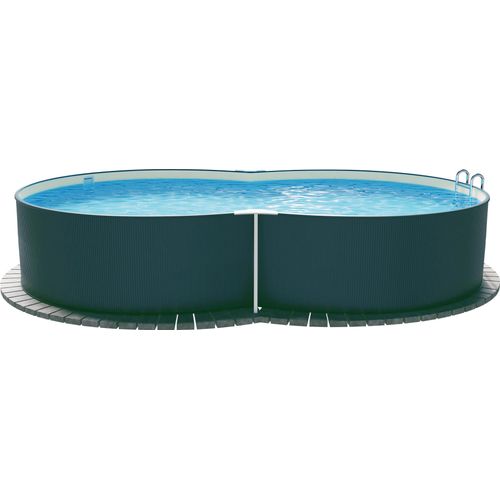 Stahlwandpool achtform 650x420x120 cm, Stahl 0,4 mm anthrazit, Folie 0,4 mm sand, Einhängebiese