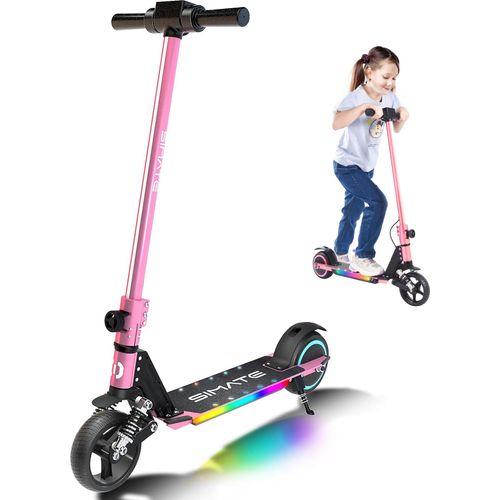 Elektroscooter S5 Rosa Für Kinder mit LED-Lichtern und Federdämpfung, Klappbar Elektroroller 14KM/H, E Roller Geschenk für Kinder und Jugendliche