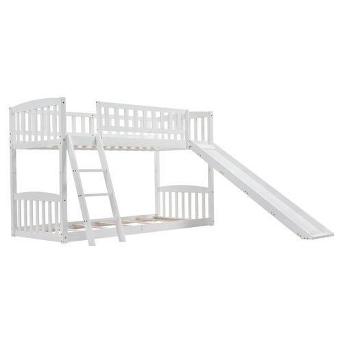 Kinderbett Weiß 90x200cm Etagenbett Mit Rutsche Etagenbettrahmen Lattenrost Massives Kiefern (Ohne Matratze)
