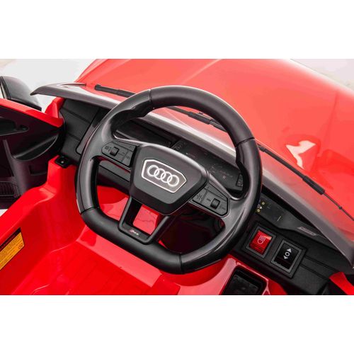 Elektrisches Kinderauto Audi RS6, Grau, Ledersitz, Türen zum Öffnen, 2x 25-W-Motor, 12-V-Batterie, 2,4-GHz-Fernbedienung, weiche EVA-Räder, LED-Leuchten, Sanftanlauf, Stoßdämpfer, ORIGINAL-Lizenz