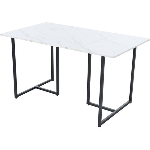 Esstisch 1-St 140x80x75 cm Küchentisch Gestell Küchentisch verstellbaren Füßen Metall L-förmige Stützbeine Rechteckiger Esstisch Marmormuster Weiß