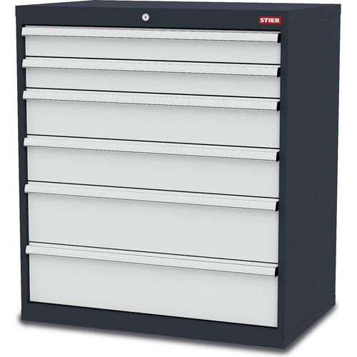 STIER Schubladenschrank mit 6 Schubladen BxTxH 900x575x1020 mm RAL 7016 / RAL 7035