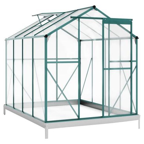 Gewaechshaus 4.75 m2 - 190 x 253 cm Gruen Aluminium mit Fundament inkl. 1 Dachfenster & Schiebetuer Garten Treibhaus Pflanzenhaus Tomatenhaus