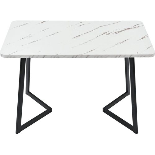 Esstisch 1-St 117x68cm Rechteckiger Esstisch Holzmaserung Küchentisch mit Metallbeinen Esszimmertisch Wohnzimmertisch Schwarz und Weiß