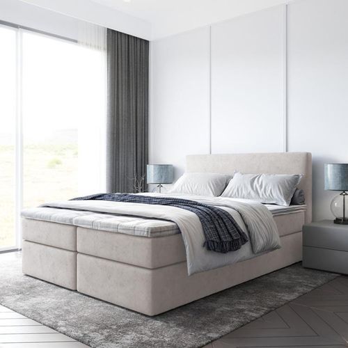 Bett, Boxspringbett BERG mit Bonell-Matratze und T25 Topper, 2 Bettkästen, Doppelbett, Stauraum, 140x200 cm (Beige - Itaka 46)