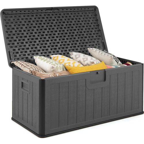 COSTWAY Gartenbox 378L, Auflagenbox wasserdicht mit abschließbarem Deckel, Aufbewahrungsbox für Kissen & Gartengeräte, Kissenbox Outdoor Grau