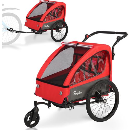 Kinderfahrradanhänger und Kinderwagen 2 in 1 mit Federung, Fahrradanhänger für 1 bis 2 Kinder, Joggingfunktion, faltbar, geräumiger Kofferraum