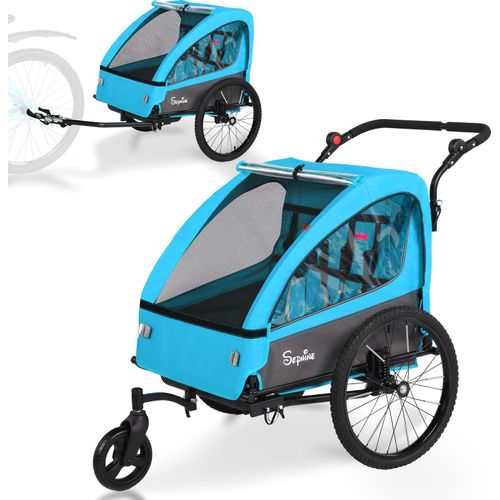 Kinderfahrradanhänger und Kinderwagen 2 in 1 mit Federung, Fahrradanhänger für 1 bis 2 Kinder, Joggingfunktion, faltbar, geräumiger Kofferraum