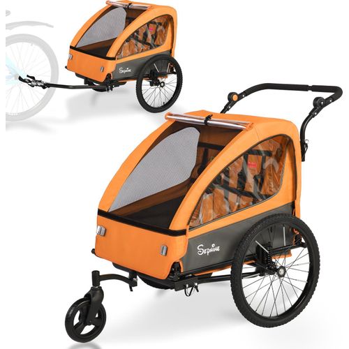 Kinderfahrradanhänger und Kinderwagen 2 in 1 mit Federung, Fahrradanhänger für 1 bis 2 Kinder, Joggingfunktion, faltbar, geräumiger Kofferraum