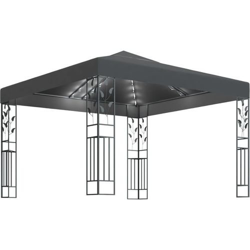 Pavillon mit LED-Lichterkette 3x3 m Anthrazit