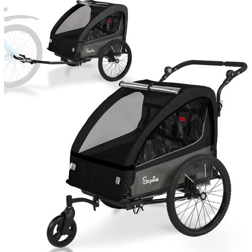 Kinderfahrradanhänger und Kinderwagen 2 in 1 mit Federung, Fahrradanhänger für 1 bis 2 Kinder, Joggingfunktion, faltbar, geräumiger Kofferraum