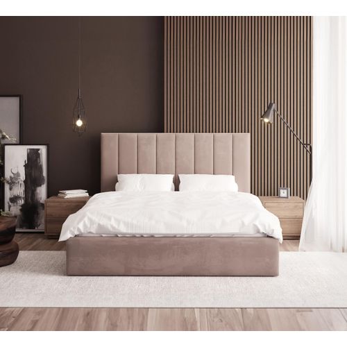 Bett KAJA 180x200 cm Polsterbett mit Lattenrost aus Metall Bettkasten Samt Paris mouse