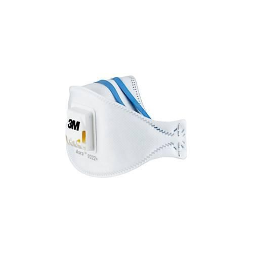 Atemschutzmaske 3M Aura™ Cool Flow™ 9322+, Typ FFP2, 94 % Partikelfilterung, mit Ventil, 3-teiliges Design, flach faltbar, weiß, 2 Stück