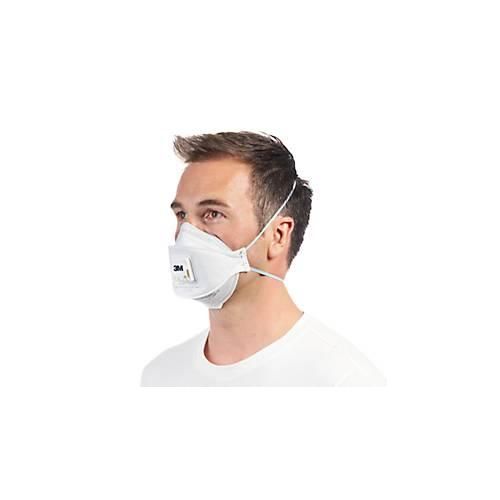 Atemschutzmaske 3M Aura™ Cool Flow™ 9322+, Typ FFP2, 94 % Partikelfilterung, mit Ventil, 3-teiliges Design, flach faltbar, weiß, 10 Stück