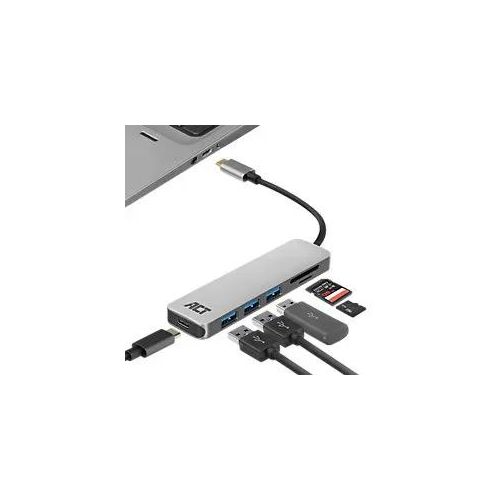 ACT USB-C Hub Kartenleser AC7050 Grau, Schwarz 0.15 m