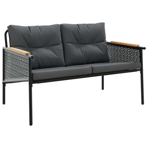 vidaXL 3-tlg. Balkonmöbel-Set mit Kissen Schwarz Stahl