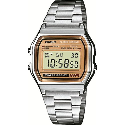 Chronograph CASIO VINTAGE, silber (silberfarben, apricot), Armbanduhren, Damen, Quarzuhr, Armbanduhr, Damenuhr, Herrenuhr, Digitaluhr,Edelstahlarmband