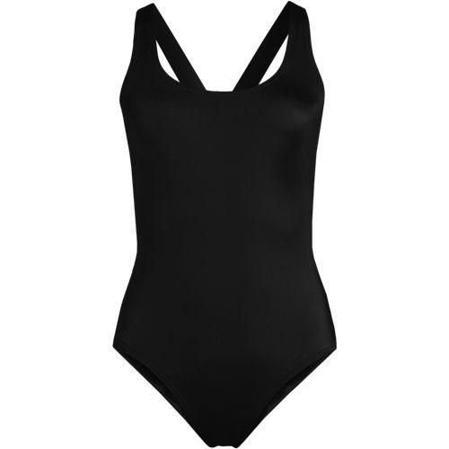 Komfort-Badeanzug mit gekreuzten Trägern, hohes Bein,, Damen,  Schwarz, Nylon-Mischung, by Lands' End