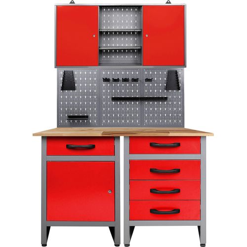 Werkstatt-Set ONDIS24, rot (anthrazit, rot), B:120cm H:205cm T:60cm, Metall, Werkbänke, 120 cm
