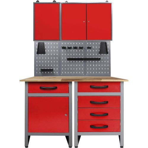 Werkstatt-Set ONDIS24, rot (anthrazit, rot), B:120cm H:205cm T:60cm, Edelstahl, Werkbänke, 120 cm