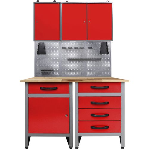Werkstatt-Set ONDIS24, rot (anthrazit, rot), B:120cm H:205cm T:60cm, Edelstahl, Werkbänke, 120 cm