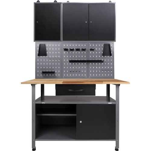 Werkstatt-Set ONDIS24, schwarz (anthrazit, schwarz, grau), B:120cm H:205cm T:60cm, Metall, Werkbänke, 120 cm