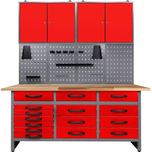 Werkstatt-Set ONDIS24, rot (anthrazit, rot), B:160cm H:205cm T:60cm, Edelstahl, Werkbänke, 160 cm