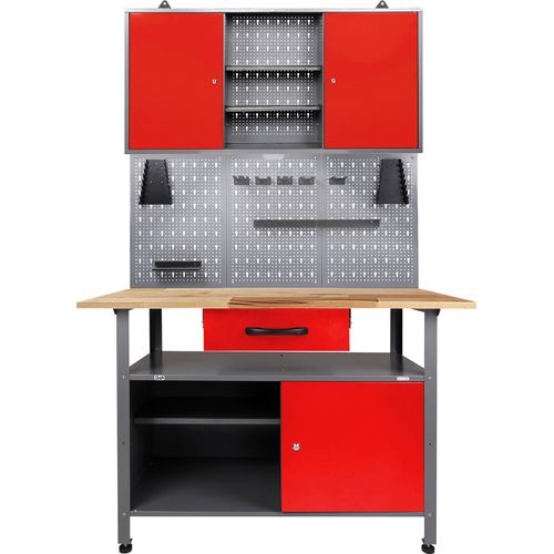 Werkstatt-Set ONDIS24, rot (anthrazit, rot), B:120cm H:205cm T:60cm, Metall, Werkbänke, 120 cm, mit LED