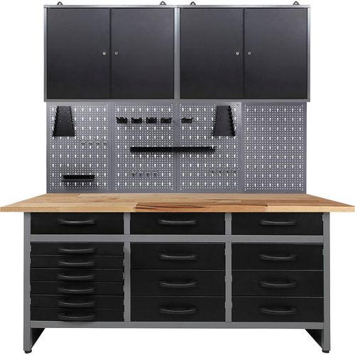 Werkstatt-Set ONDIS24, schwarz (anthrazit, schwarz, grau), B:160cm H:205cm T:60cm, Edelstahl, Werkbänke, 160 cm