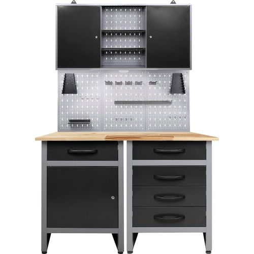 Werkstatt-Set ONDIS24, schwarz (anthrazit, schwarz, grau), B:120cm H:205cm T:60cm, Edelstahl, Werkbänke, 120 cm