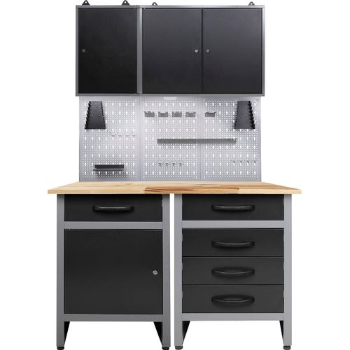 Werkstatt-Set ONDIS24, schwarz (anthrazit, schwarz, grau), B:120cm H:205cm T:60cm, Edelstahl, Werkbänke, 120 cm