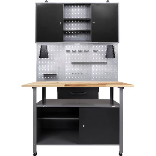 Werkstatt-Set ONDIS24, schwarz (anthrazit, schwarz, grau), B:120cm H:205cm T:60cm, Metall, Werkbänke, 120 cm, mit LED