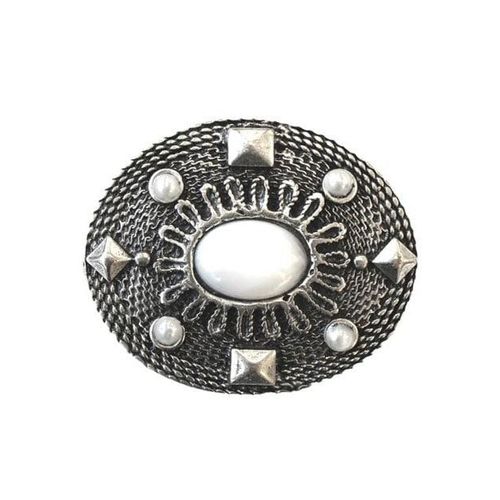 Gürtelschnalle, Damen, silber (silberfarben), Obermaterial: 100% Metall, RETTUNGSRING BY SHOWROOM 019, Gürtel, Wechselschnalle »Oval Mit Weißem Stein«