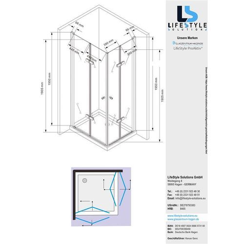 Glaszentrum Hagen - 100x90x195cm - Hera Duschkabine Duschkabine - 8mm - ESG Glas