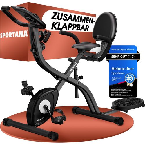 SPORTANA® Heimtrainer Fahrrad EAGLE 4 – 4in1 Ausdauer Ergometer – Trainings App – Klappbar – LCD Display – Höhenverstellbar – Fitnessbänder – Hometrainer, Fitnessbike, Workout Bike, Indoor Bike