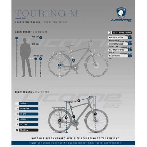 Licorne Bike Premium Touring Trekking Bike in 28 Zoll - Fahrrad für Jungen, Mädchen, Damen und Herren - 21 Gang-Schaltung - Mountainbike - Crossbike